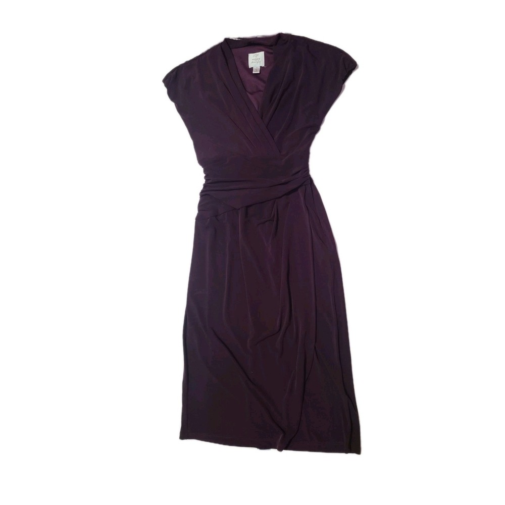 Suzi Chin For Maggy Boutique Purple Faux Wrap Dress Sz 4 Cap Sleeve Knee Length